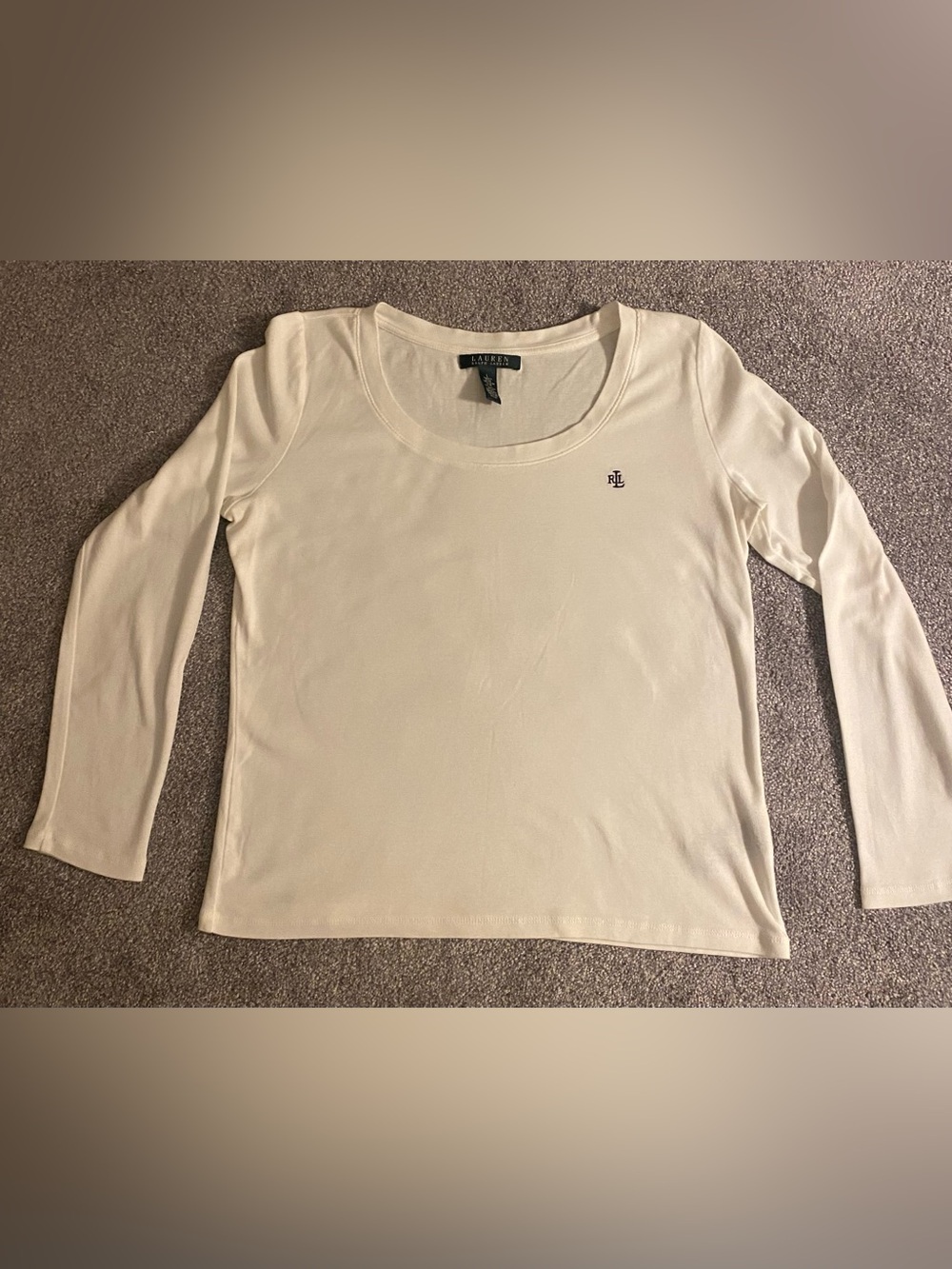 Ralph Lauren White Long-Sleeve Scoop Neck Top